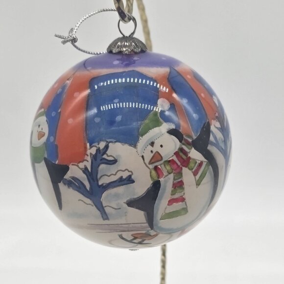 Pier 1 Li Bien Christmas Ornament Glass Ball Holiday 2014 Ice Skating Penguins - Picture 4 of 10